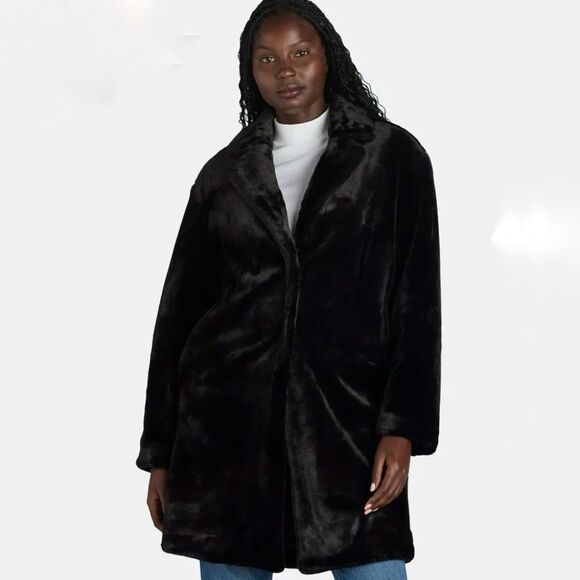 Steve Madden NYC Black Faux Fur Coat - Picture 1 of 7